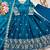 teal color embroidery sequin work satin silk blend gown set
