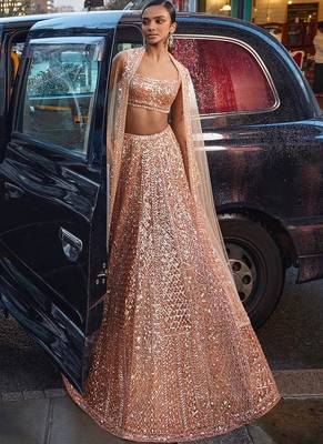 Peach Net silk blend lehenga Choli 1