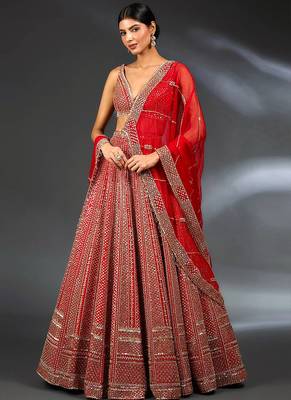 Red Malai Satin Lehenga Choli 1