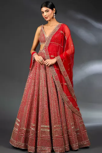 Red Malai Satin Lehenga Choli