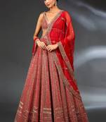 Red Malai Satin Lehenga Choli