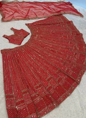 Red Malai Satin Lehenga Choli 3