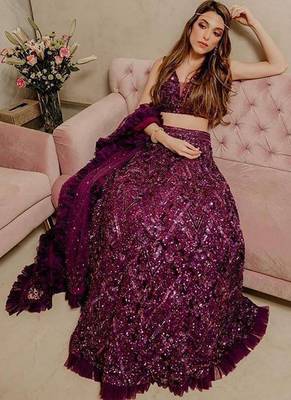 Wine Velvet lehenga Choli 1