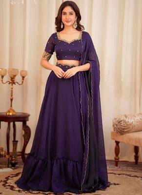 Purple Diamond Crush silk blend Lehenga Choli 1