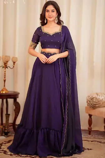 Purple Diamond Crush silk blend Lehenga Choli