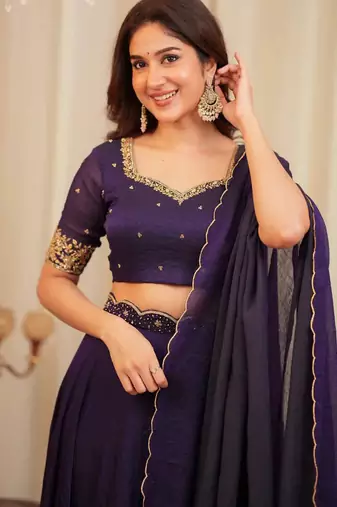Purple Diamond Crush silk blend Lehenga Choli