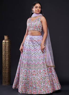 Lavender Satin silk blend Lehenga Choli 1