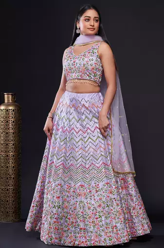 Lavender Satin silk blend Lehenga Choli