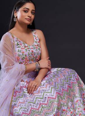Lavender Satin silk blend Lehenga Choli 2