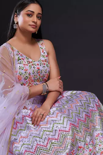 Lavender Satin silk blend Lehenga Choli