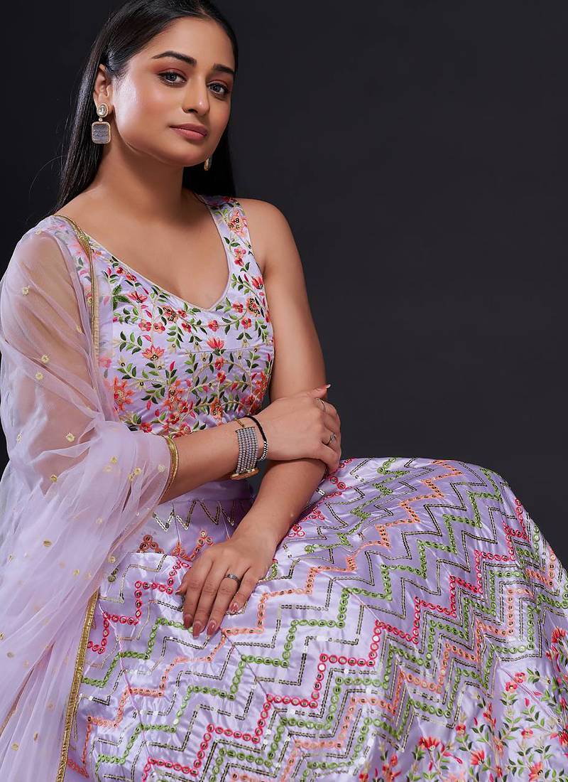 Lavender Satin silk blend Lehenga Choli