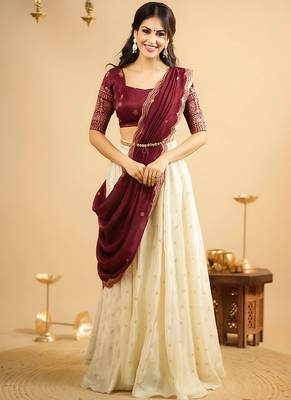 Maroon Shimmer Silk Lehenga Choli 1