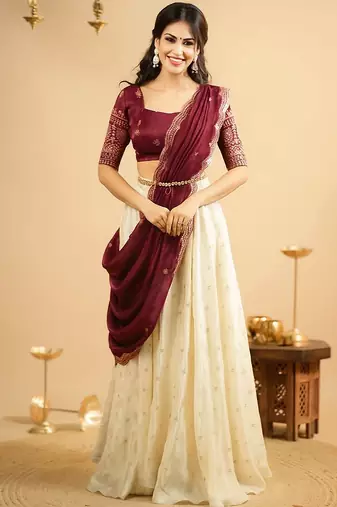 Maroon Shimmer Silk Lehenga Choli