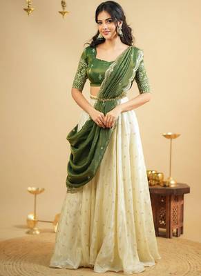 Green Shimmer silk blend Lehenga Choli 1