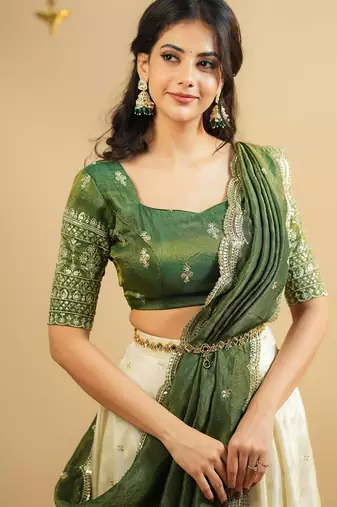 Green Shimmer silk blend Lehenga Choli