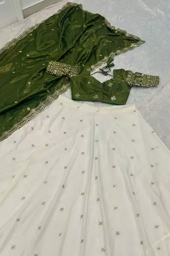 Green Shimmer silk blend Lehenga Choli