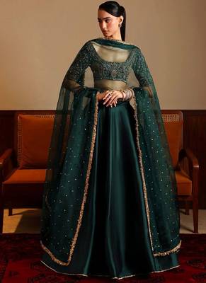 Green Malai Satin Lehenga Choli 1