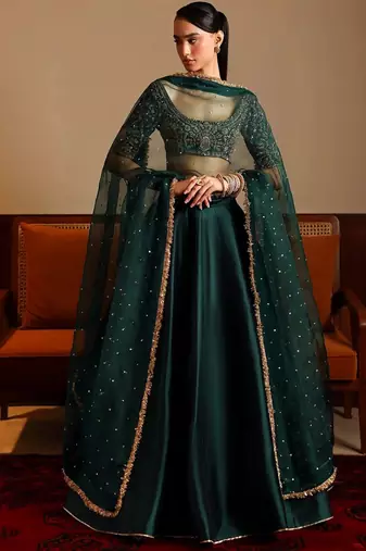 Green Malai Satin Lehenga Choli