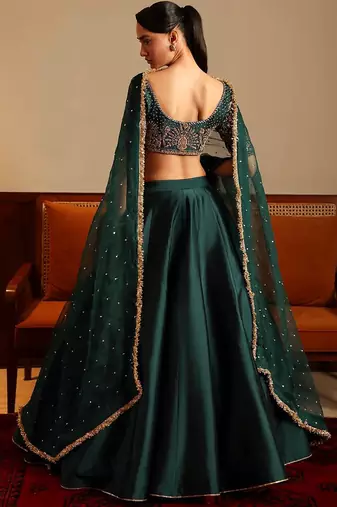 Green Malai Satin Lehenga Choli
