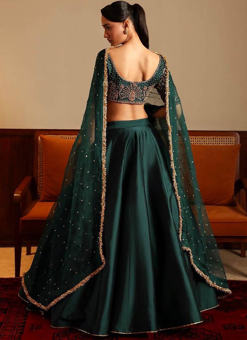 Green Malai Satin Lehenga Choli