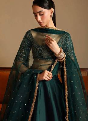 Green Malai Satin Lehenga Choli 3