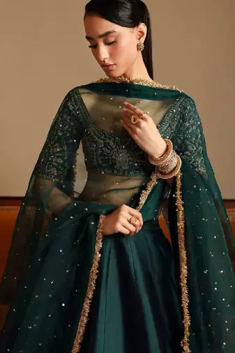 Green Malai Satin Lehenga Choli