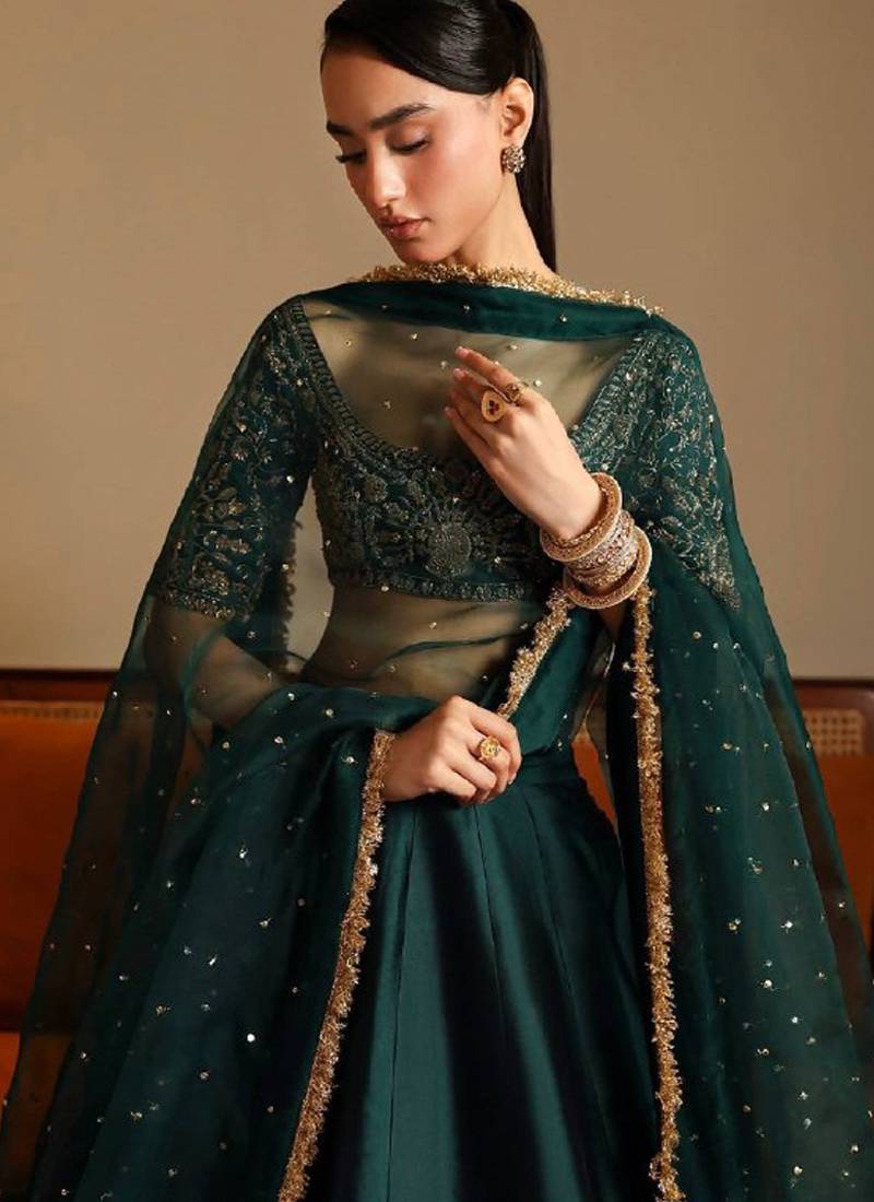 Green Malai Satin Lehenga Choli