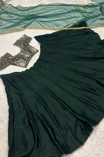 Green Malai Satin Lehenga Choli