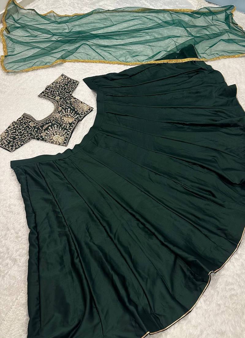 Green Malai Satin Lehenga Choli