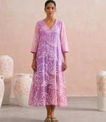 Lavender pink ombre embroidered mul chanderi dress