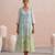Blue green ombre embroidered mul chanderi dress