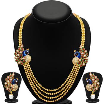 Gleaming Peacock Four Strings Gold Plated Necklace Set 1