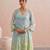 Blue green ombre embroidered mul chanderi dress