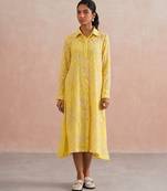 Yellow embroidered mul chanderi dress