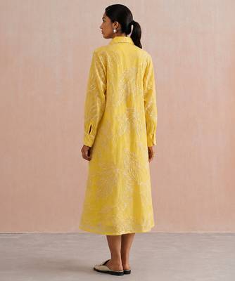 Yellow embroidered mul chanderi dress 2