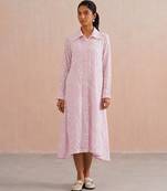 Pastel pink embroidered mul chanderi dress
