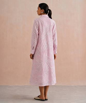 Pastel pink embroidered mul chanderi dress 2