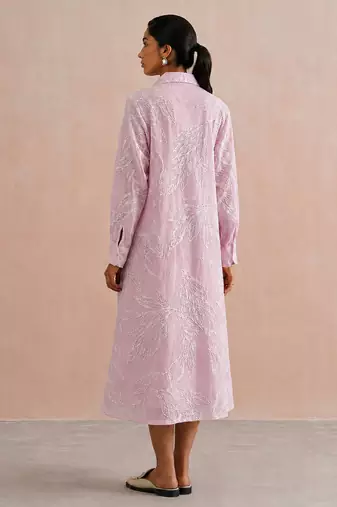 Pastel pink embroidered mul chanderi dress