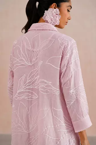 Pastel pink embroidered mul chanderi dress