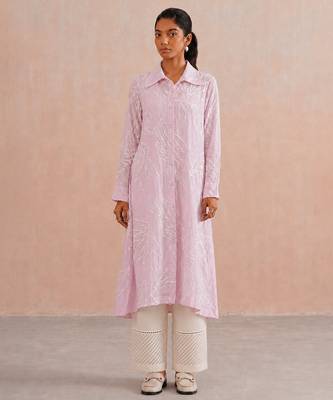 Rose pink embroidered mul chanderi co ord set 1