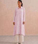 Rose pink embroidered mul chanderi co ord set