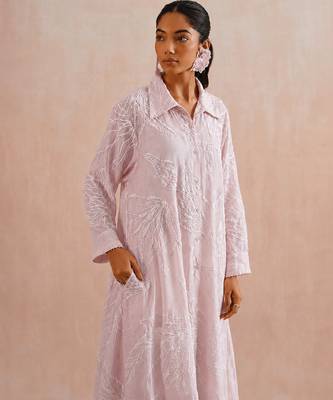 Rose pink embroidered mul chanderi co ord set 2
