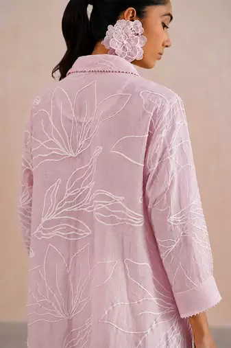 Rose pink embroidered mul chanderi co ord set