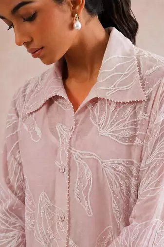 Rose pink embroidered mul chanderi co ord set