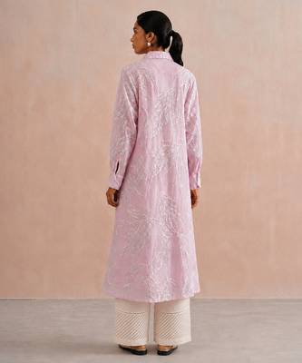 Rose pink embroidered mul chanderi co ord set 5