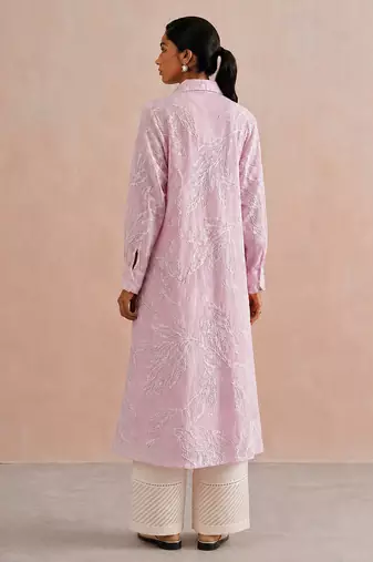 Rose pink embroidered mul chanderi co ord set