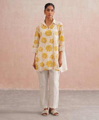 Off White Yellow embroidered mul chanderi co ord set 1