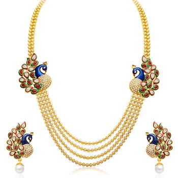 Gleaming Peacock Four Strings Gold Plated Necklace Set 2