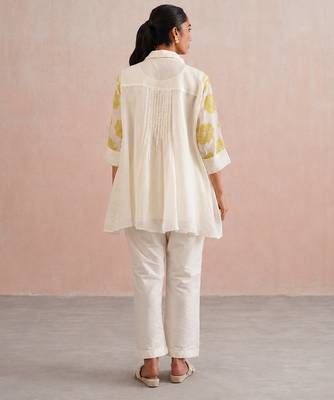 Off White lime green embroidered mul chanderi co ord set 5