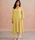 Lemon yellow embroidered mul chanderi co ord set